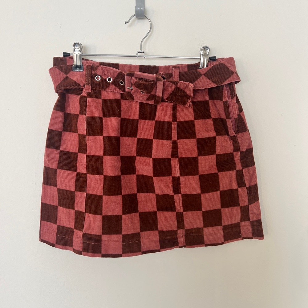 Wild Fable Pink and orange checkerboard skirt with belt